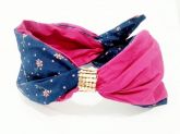 TURBANTE DUPLA FACE (AZUL COM ESTAMPA FLORAL PINK x PINK)